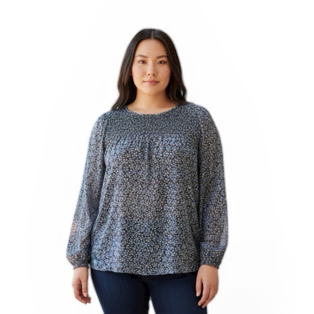 Michael‎ Michael Kors Semi Sheer Top Blue Indigo/Gold Medium